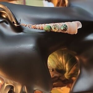 Handcrafted genuine cone shell earrings wirewrapped with african turquoise beads
